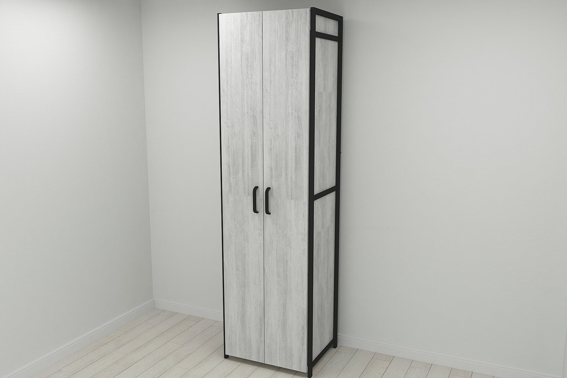 Шафа-гардероб Ferrum-decor Конект Уні секція 6 серії метал/ДСП 16 мм 220x60x50 см Чорний/Бетон (FRD-106910)