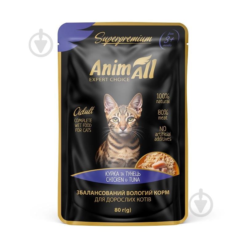 Корм влажный для кошек AnimAll пауч тунец с курицей 80 г (184394)