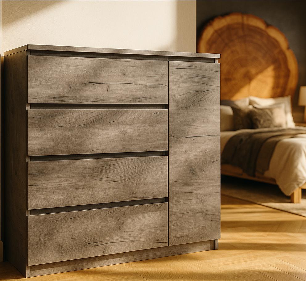 Комод Мастер Форм Брайт ДСП 4/1 телескопические направляющие правосторонний 1000х376х950 мм Крафт Серый - фото 1 Комод Мастер Форм Брайт ДСП 4/1 телескопические направляющие правосторонний 1000х376х950 мм Крафт Серый - фото 1