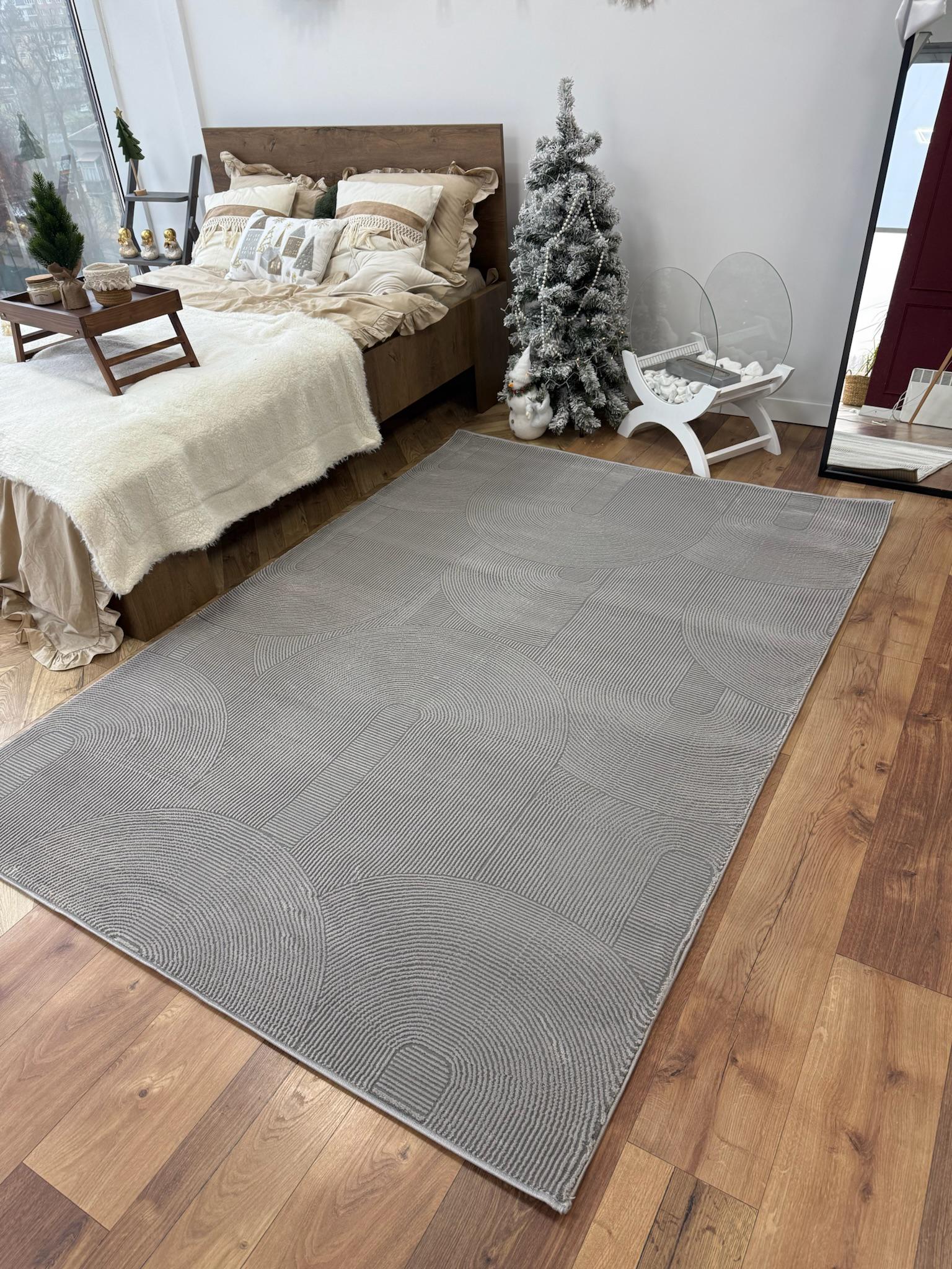 Килим низьковорсовий з з рельєфним візерунком 80х150 см Графітовий (31267172)