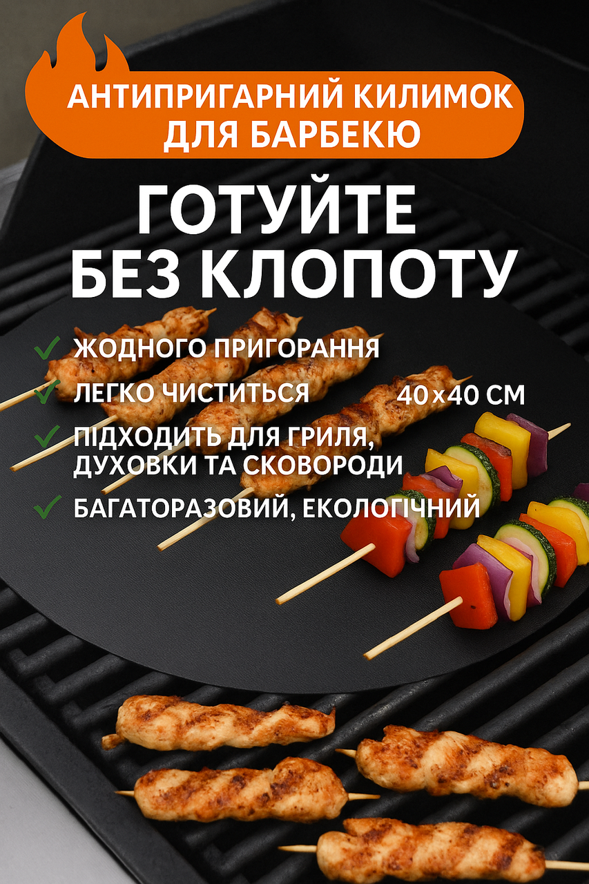 Килимок для гриля антипригарний BBQ grill sheet тефлоновий 33х40 см Чорний (2527164309) - фото 2