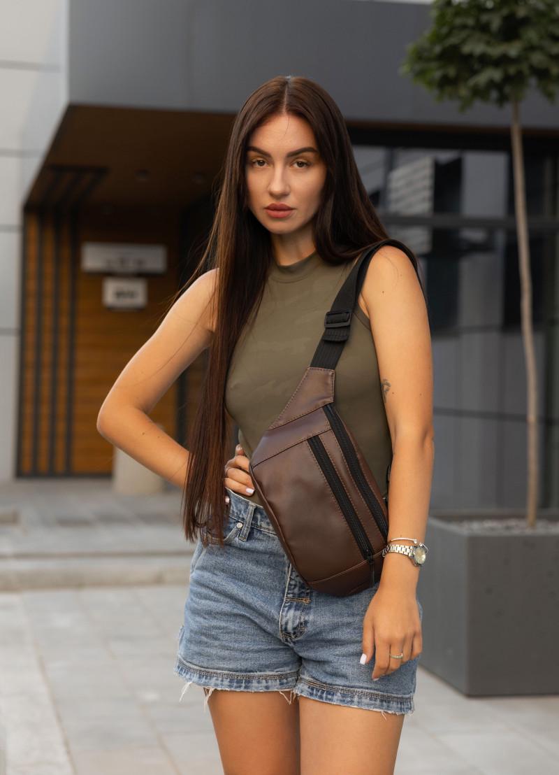 Поясная женская сумка-бананка Sambag Tirso Max 38×17×6 см Шоколадный (80341020)