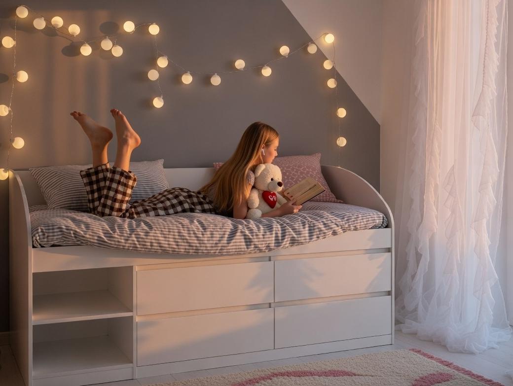 Кровать правосторонняя Мастер Форм 4 ящика односпальная 835х2032х840 мм спальное место 800х2000 мм Нимфея альба (30339)