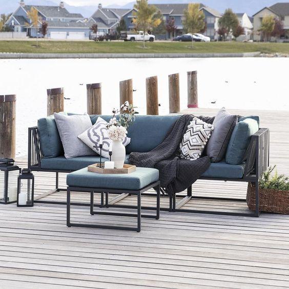 Комплект садовой мягкой мебели в стиле Loft с металлическим каркасом Синий (KS-1300)