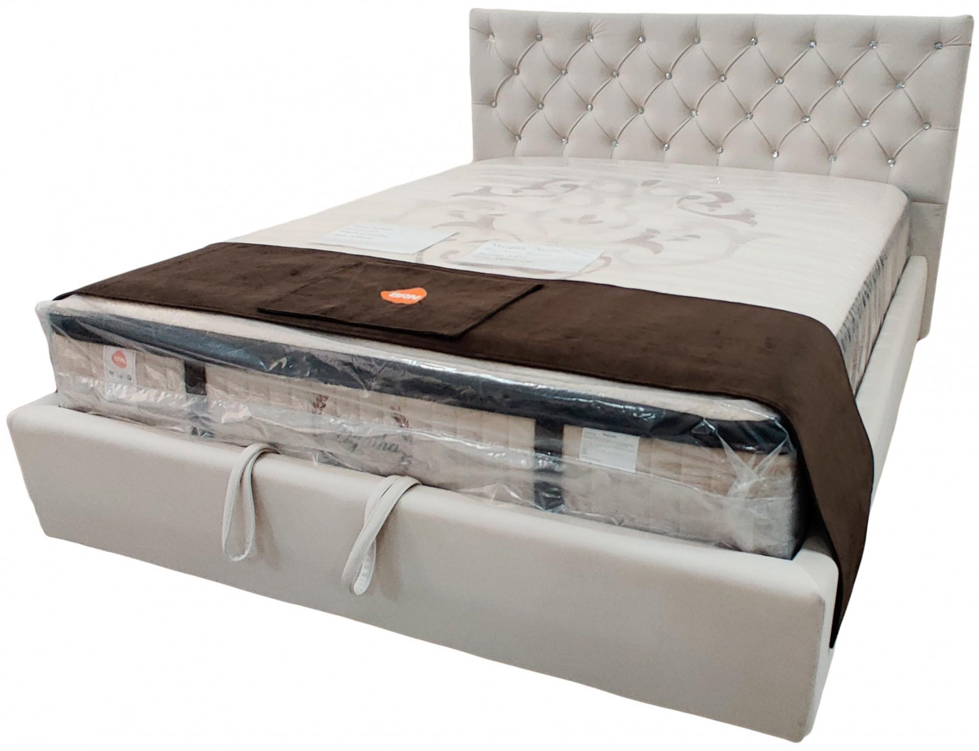 Кровать двуспальная Arizona Premium Стразы с дополнительной металлической цельносварной рамой 180х200 см Бежевый (bnb_0170)