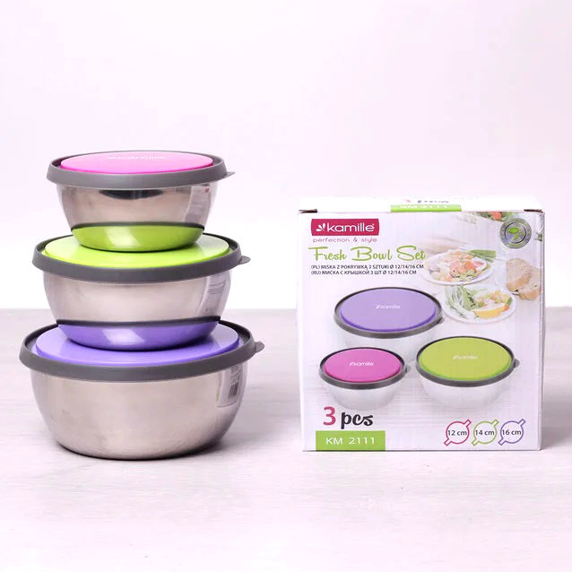 Набор емкостей Kamille 2111 из нержавеющей стали с пластиковыми крышками 3 шт. (611365452bb0b30545287a78) - фото 4 Набор емкостей Kamille 2111 из нержавеющей стали с пластиковыми крышками 3 шт. (611365452bb0b30545287a78) - фото 4