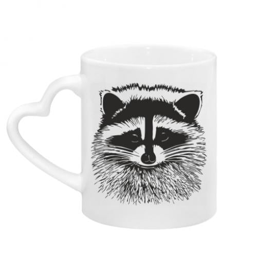 Чашка с ручкой в ​​виде сердца Хитрун Енот Белый (12242254-1-178424)