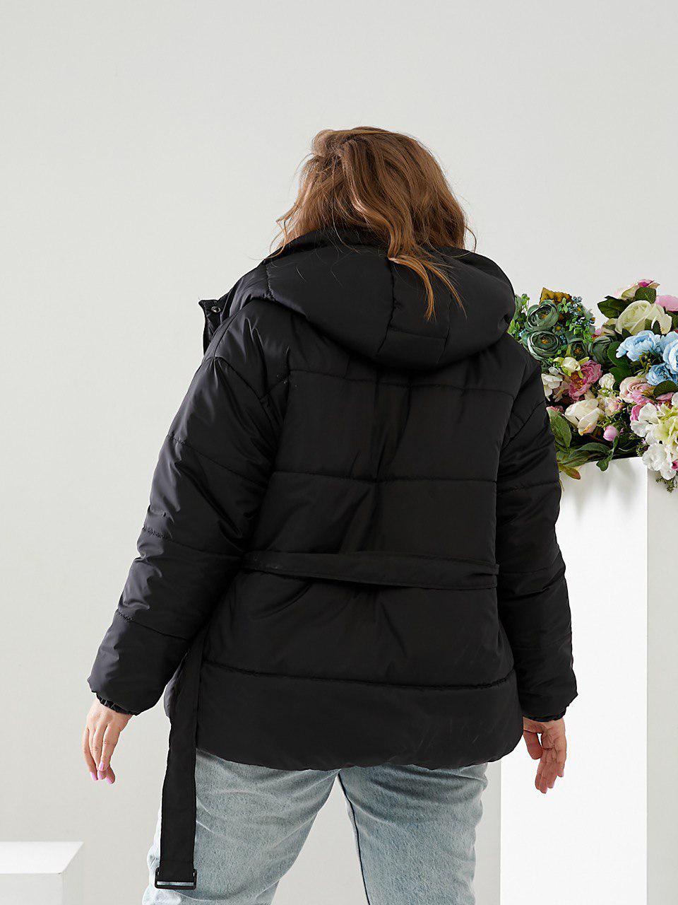 Куртка тепла коротка Khan з поясом р. 42 Чорний (Kh332) - фото 4 Куртка тепла коротка Khan з поясом р. 42 Чорний (Kh332) - фото 4