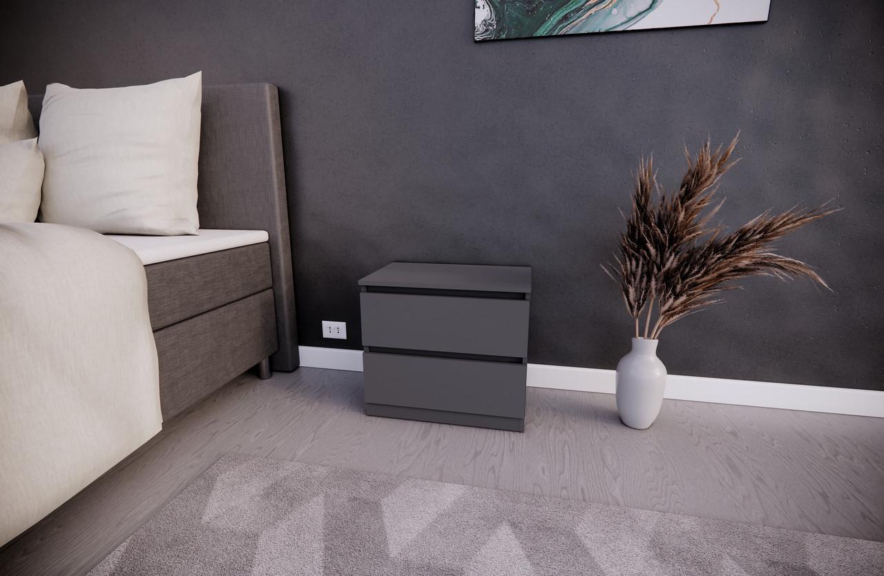 Тумба приліжкова MEBEX на 2 шухляди 60х40х54,4 см Сірий темний (VS2B600DG) - фото 3 Тумба приліжкова MEBEX на 2 шухляди 60х40х54,4 см Сірий темний (VS2B600DG) - фото 3