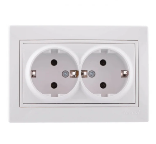 Розетка двойная Lezard Mira с заземлением Белый (26284416)