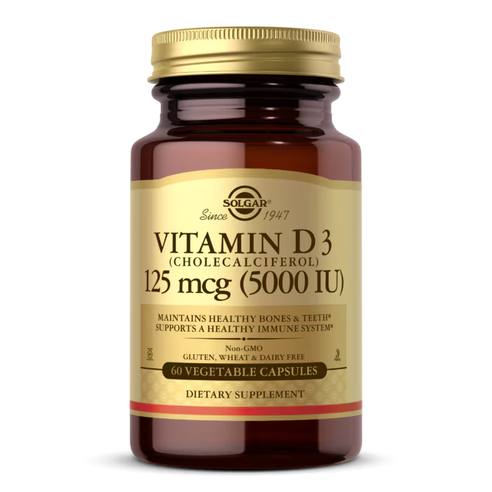 Витамин D Solgar Vitamin D3 125 mcg 5000 IU 60 растительных капс. (SOL-03312)