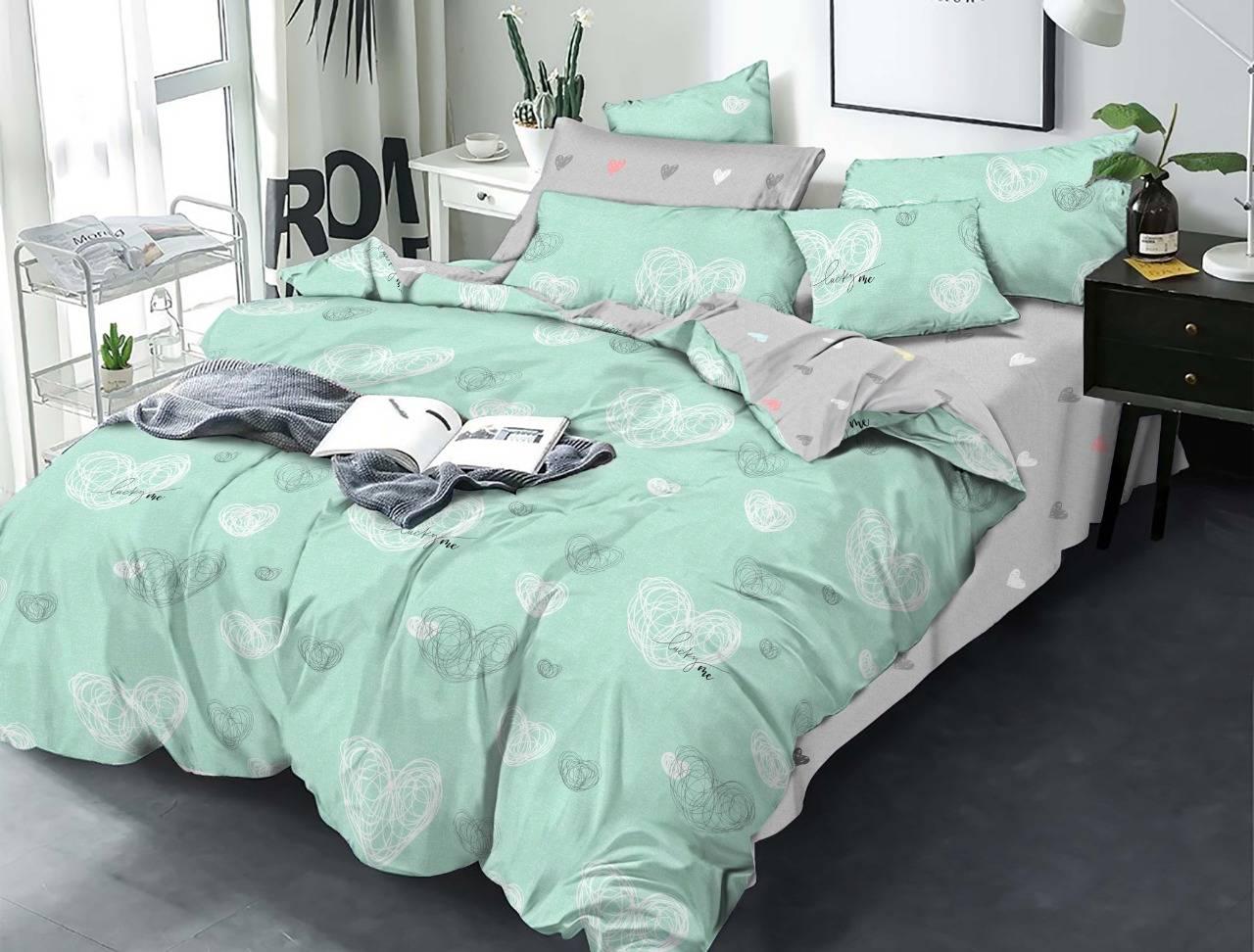 Комплект постельного белья Family Сердце бязь голд евро 9981992 Мятный (DR012722)