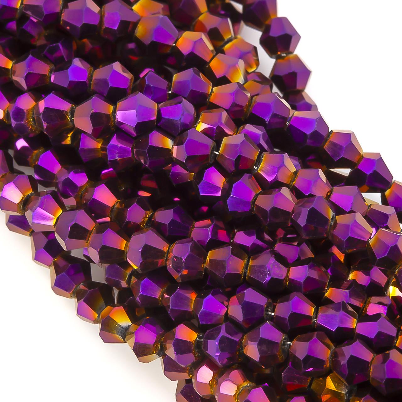 Бусины хрустальные Биконус 4х4,2 мм 95 шт. металлизированный Фиолетово-желтый (БИ0004к86)
