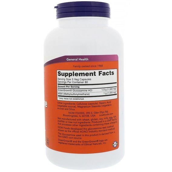 Препарат для суглобів та зв'язок NOW Foods Vegetarian Glucosamine & MSM 240 Veg Caps (NOW-03131) - фото 3