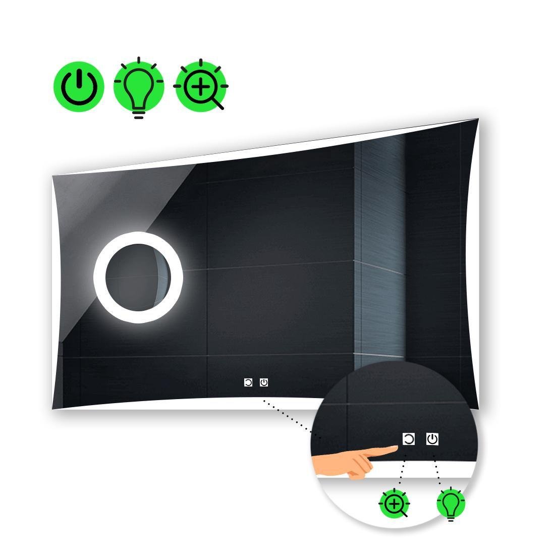 Зеркало с LED подсветкой Amado с двумя сенсорами/линзой и подсветкой 80x60 см (Amadog36)