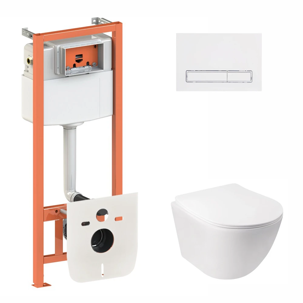 Комплект для ванной комнаты Qtap подвесной унитаз Jay Rimless и комплект установки Nest 4в1 линейная клавиша White (2610409897)