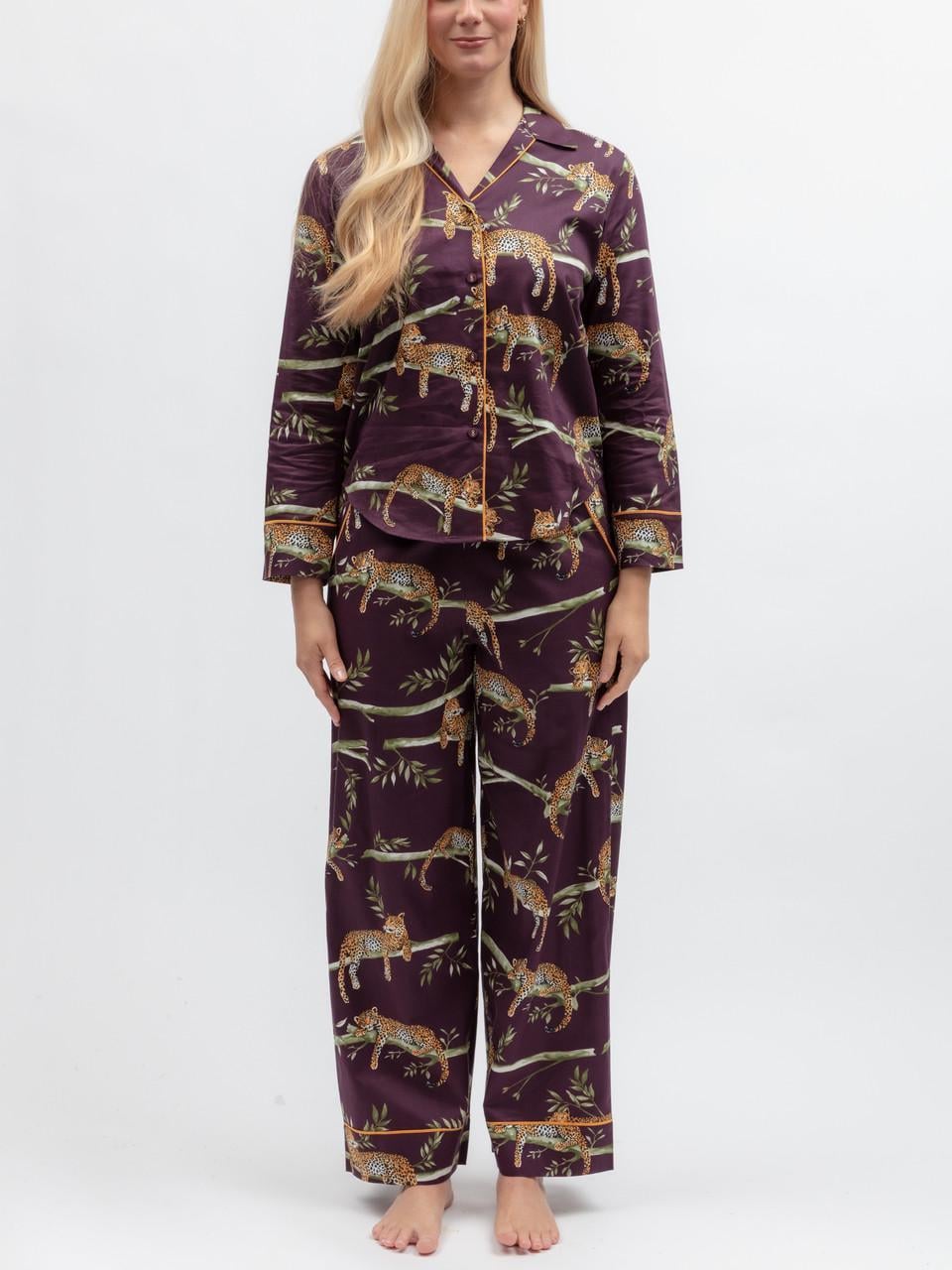 Пижама женская CYBERJAMMIES Wild Slumber 5628-5629 из хлопка и модала широкие брюки 16/XL Фиолетовый с принтом леопардов (3172439703)