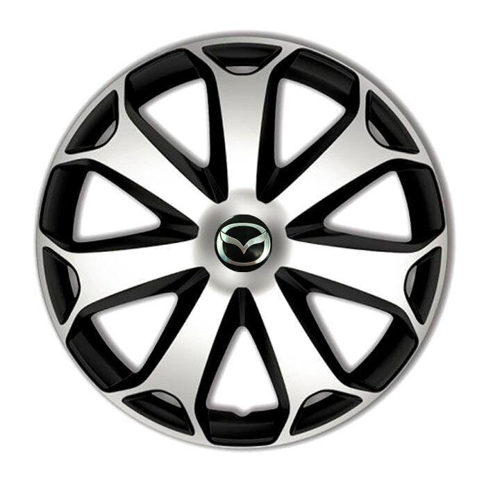 Колпаки для колес 4 Racing Mega R14 с логотипом Mazda 4 шт. Silver/Black