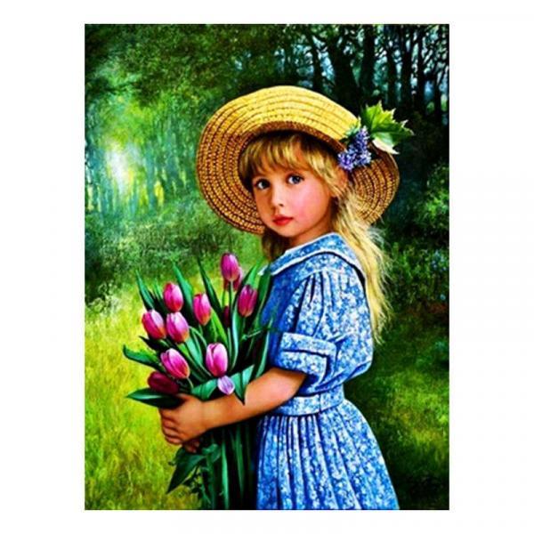 Алмазна мозаїка TK Group Дівчинка з тюльпанами 40х30 см із рамкою в коробці (GB73635-mt)