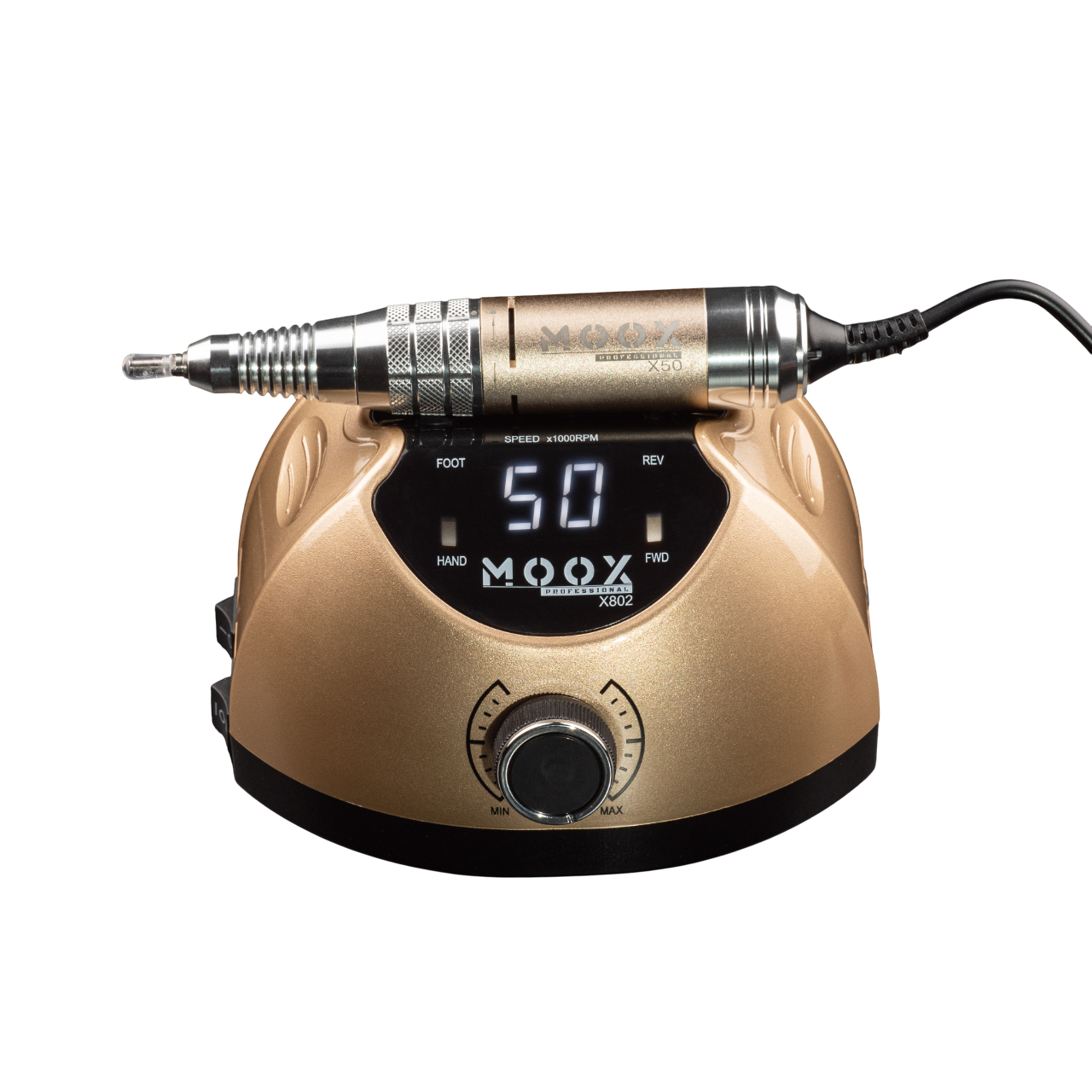 Фрезер профессиональный Мокс X802 65 Вт 50 000 об/мин для маникюра и педикюра Gold Фрезер профессиональный Мокс X802 65 Вт 50 000 об/мин для маникюра и педикюра Gold