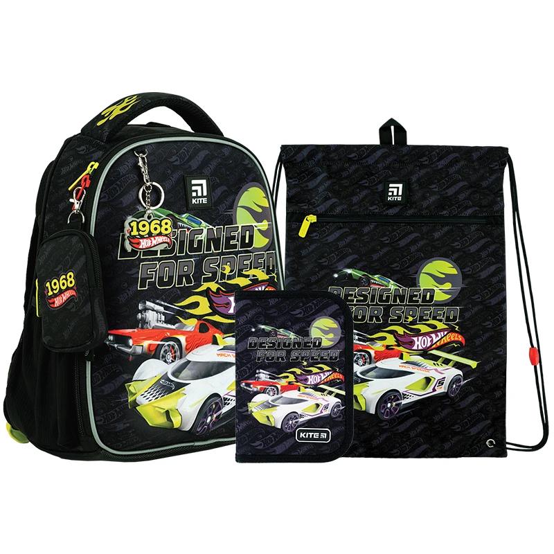 Набор школьный Kite Hot Wheels рюкзак каркасный/пенал/сумка для обуви (202769)
