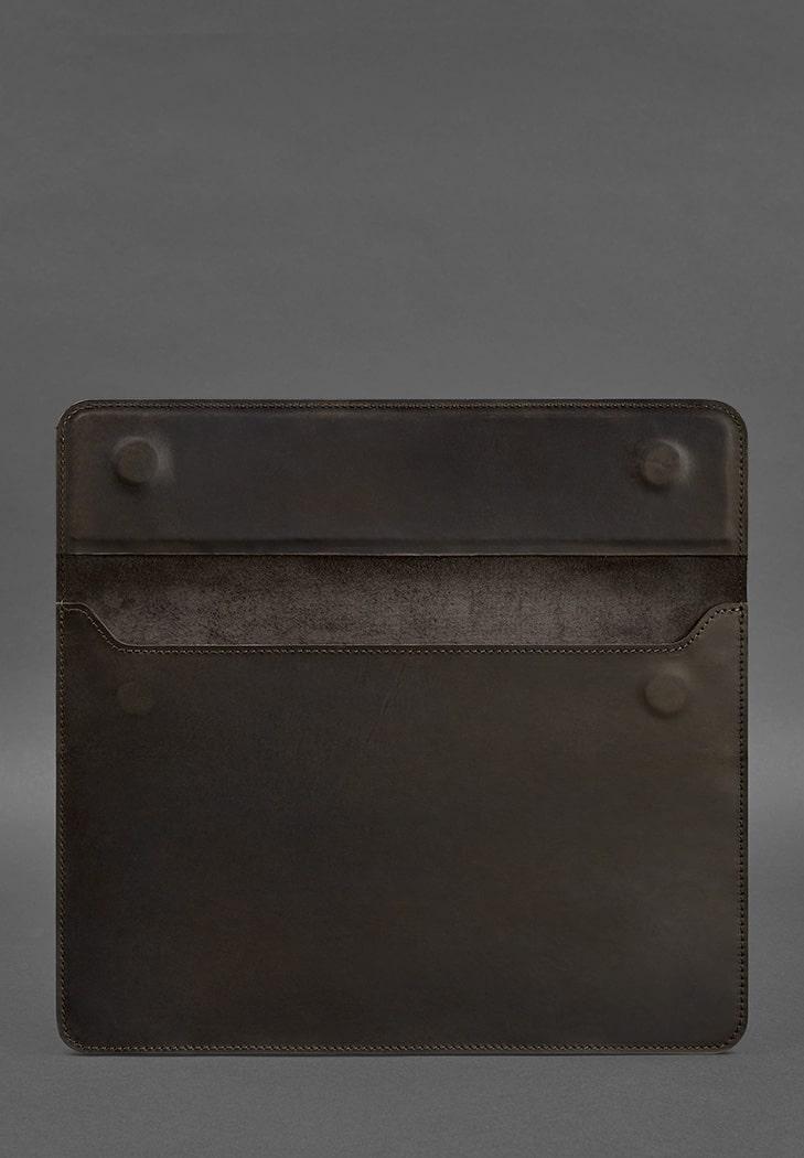 Чехол кожаный-конверт на магнитах для MacBook 14 Crazy Horse Темно-коричневый (A-027599) - фото 4