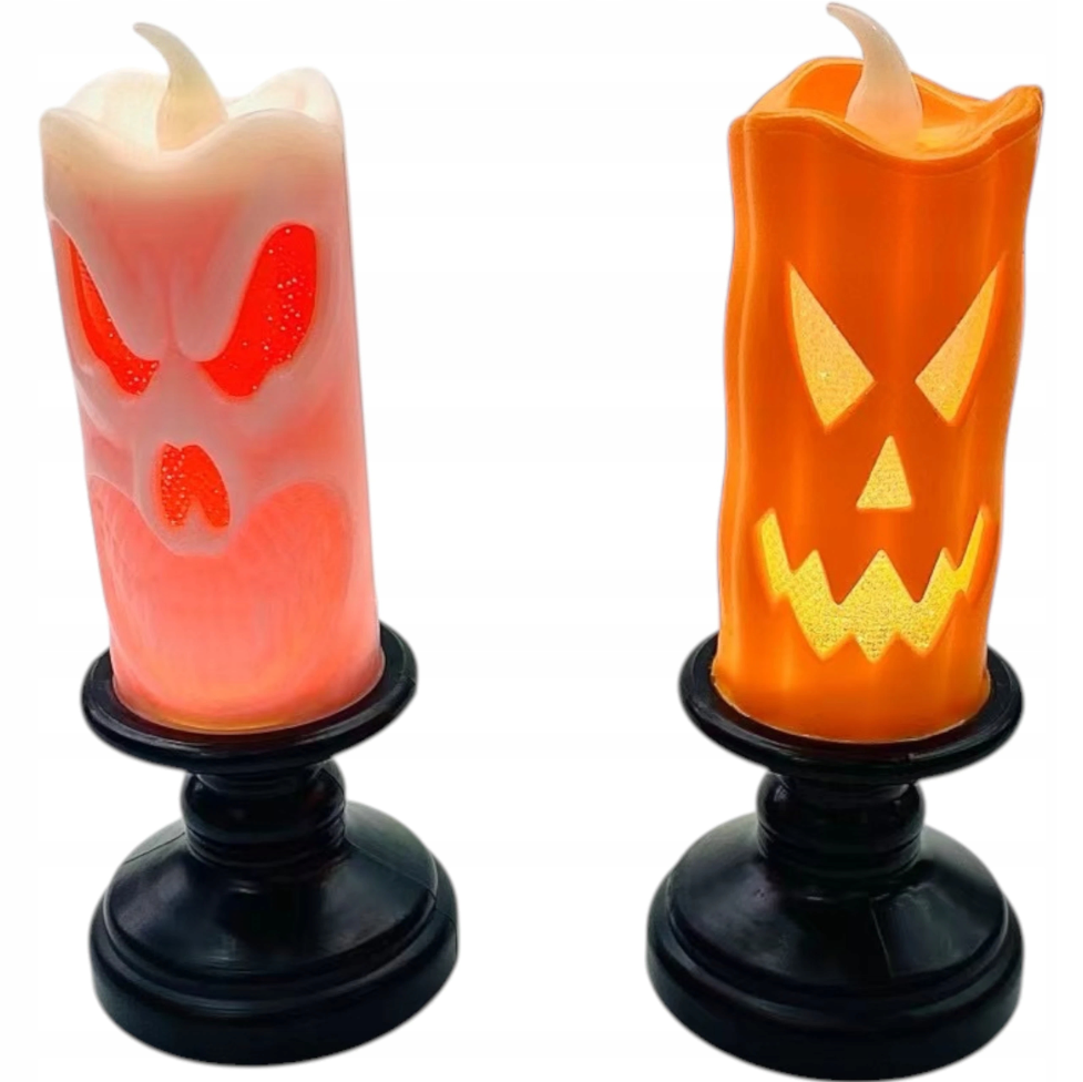 Набор светодиодных светильников Хэллоуин Тыква на подставке от батареек 2 шт. Белый/Оранжевый (29549935)