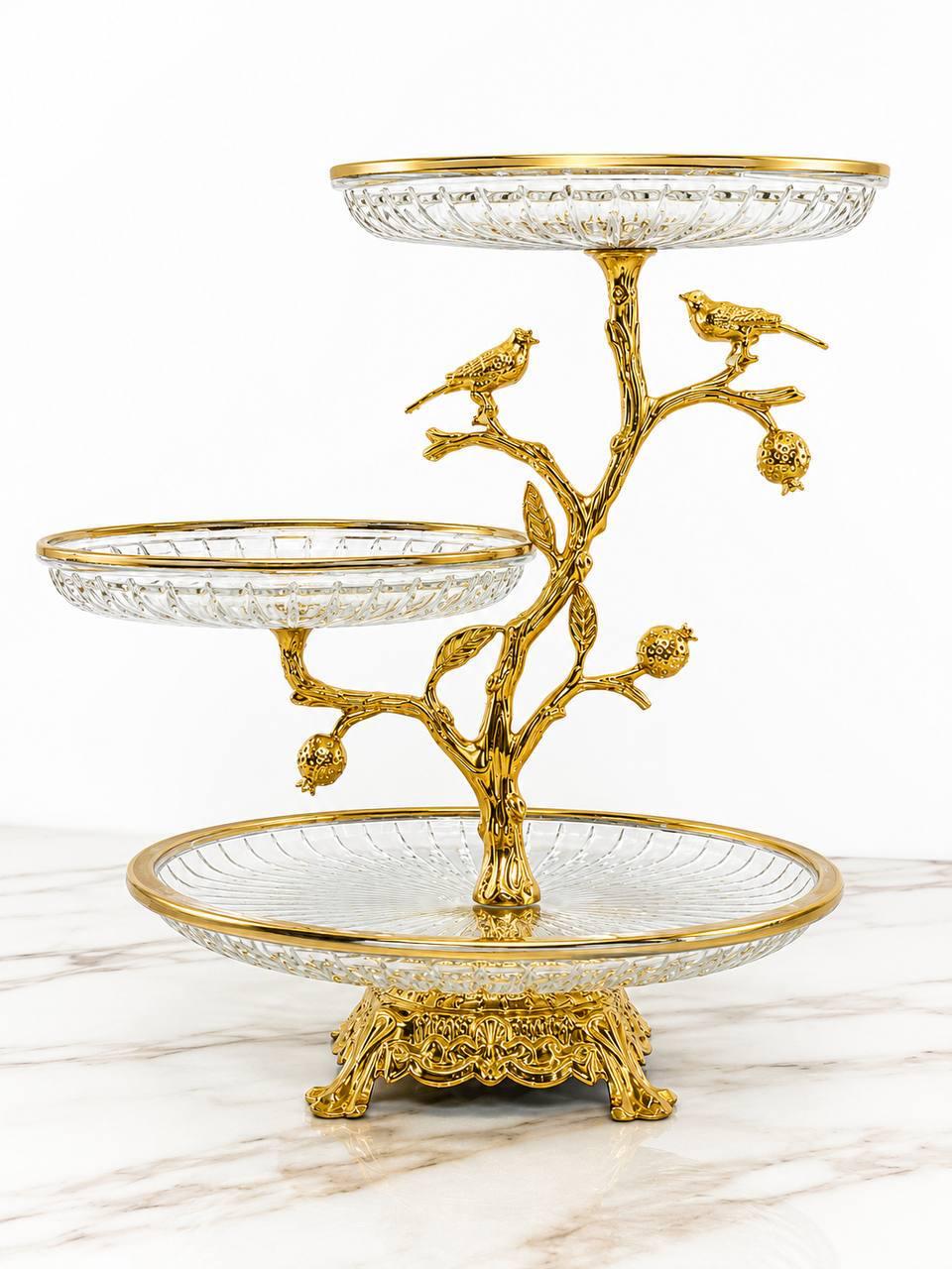 Фруктовница Royal Grace 1297 стеклянная 3-х ярусная 34х26,5х22,5 см Прозрачный с золотистым