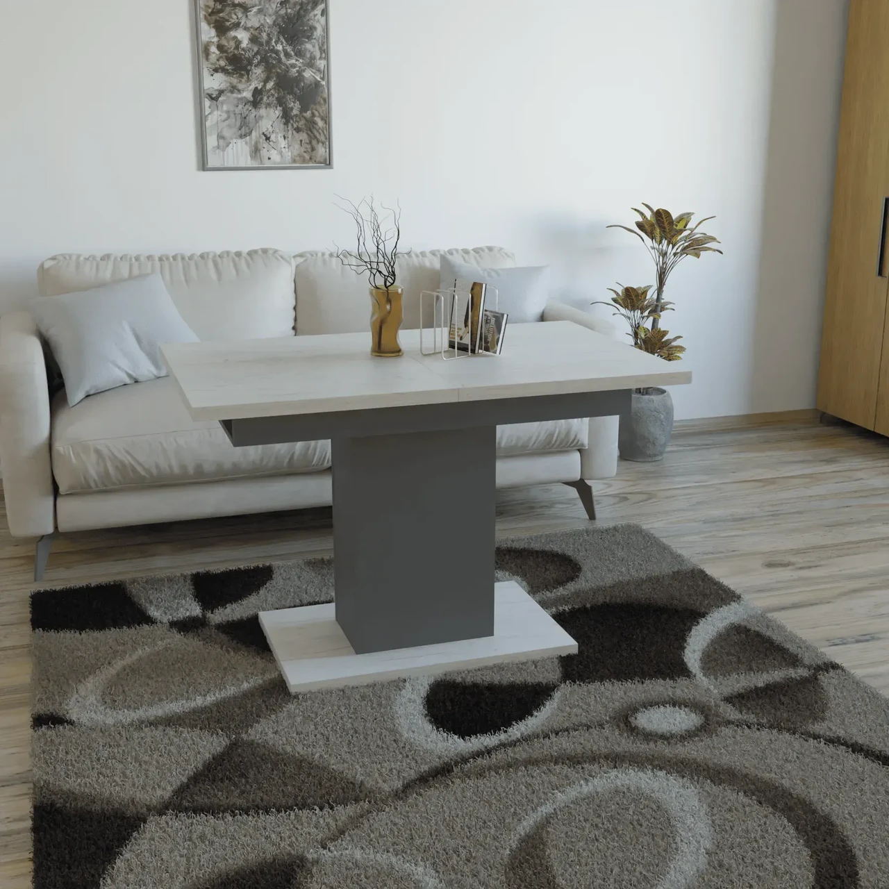 Обідній стіл Neman Greys розсувний 150/110х675х750 см Дуб крафт білий/Графіт (27450350) - фото 5 Обідній стіл Neman Greys розсувний 150/110х675х750 см Дуб крафт білий/Графіт (27450350) - фото 5