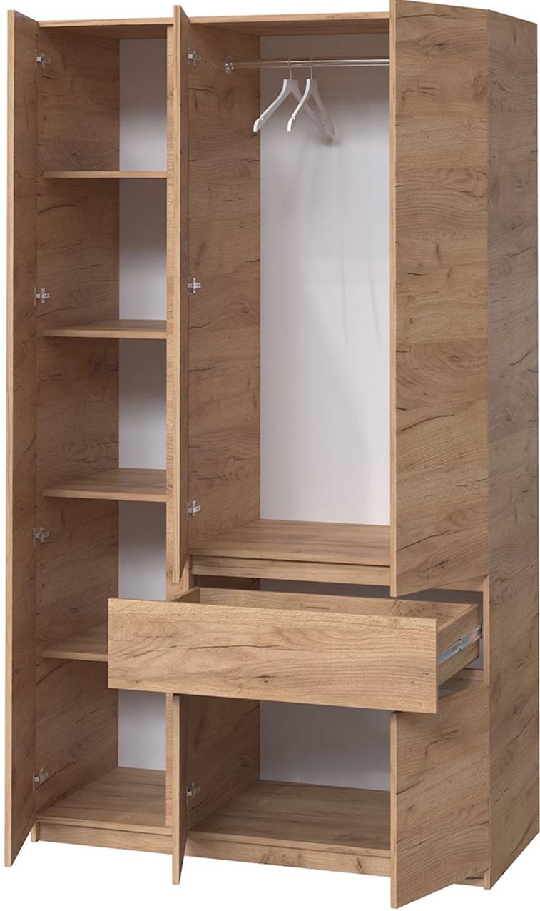 Шкаф для одежды без ручек с полками и ящиком из ЛДСП 1221х2000х520 мм Дуб крафт золотой (20487) - фото 2