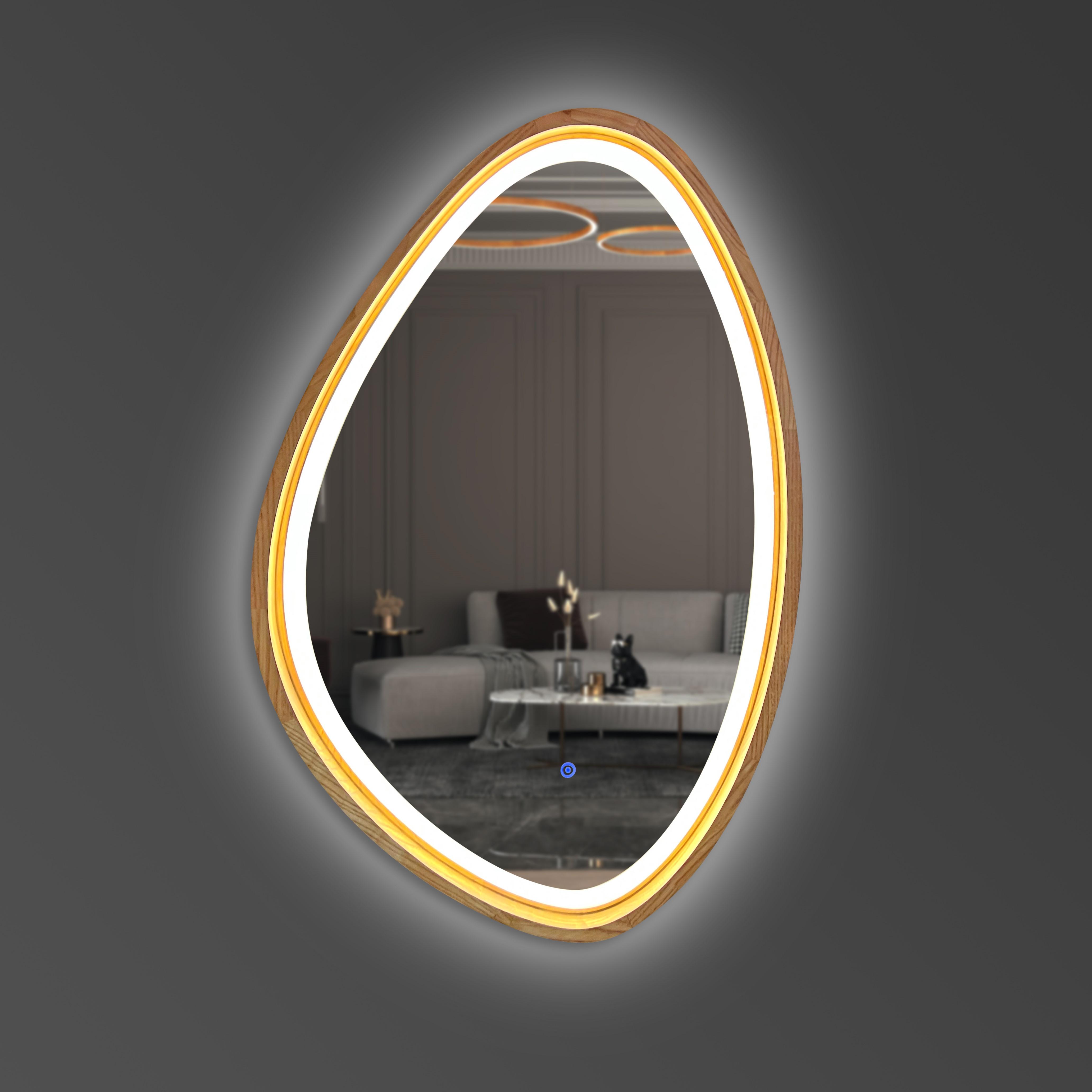 Дзеркало настінне асиметричне Luxury Wood Breton Natural Dark дерев'яне з LED-підсвіткою 45x75 см Ясен