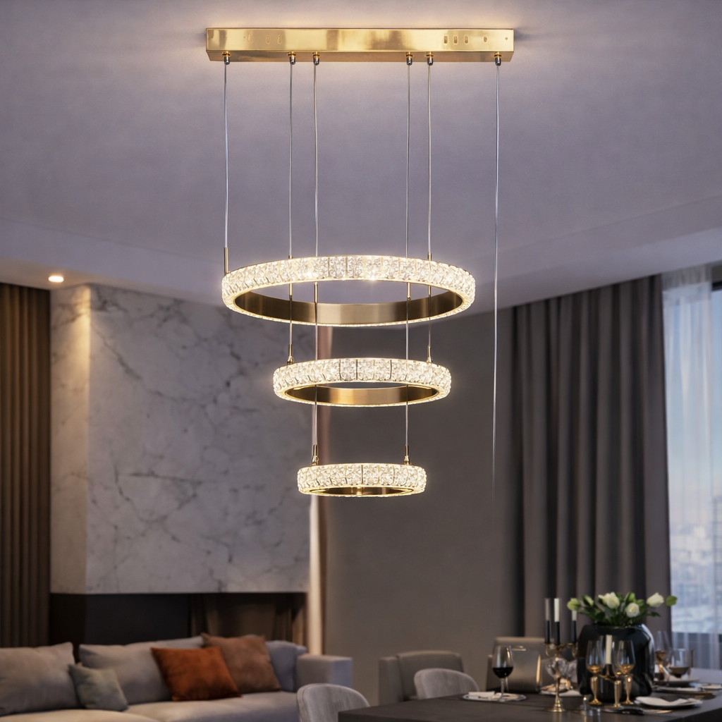 Люстра 3 Ring Crystal Pendant LED 3 режима 172W (2067/3GD)
