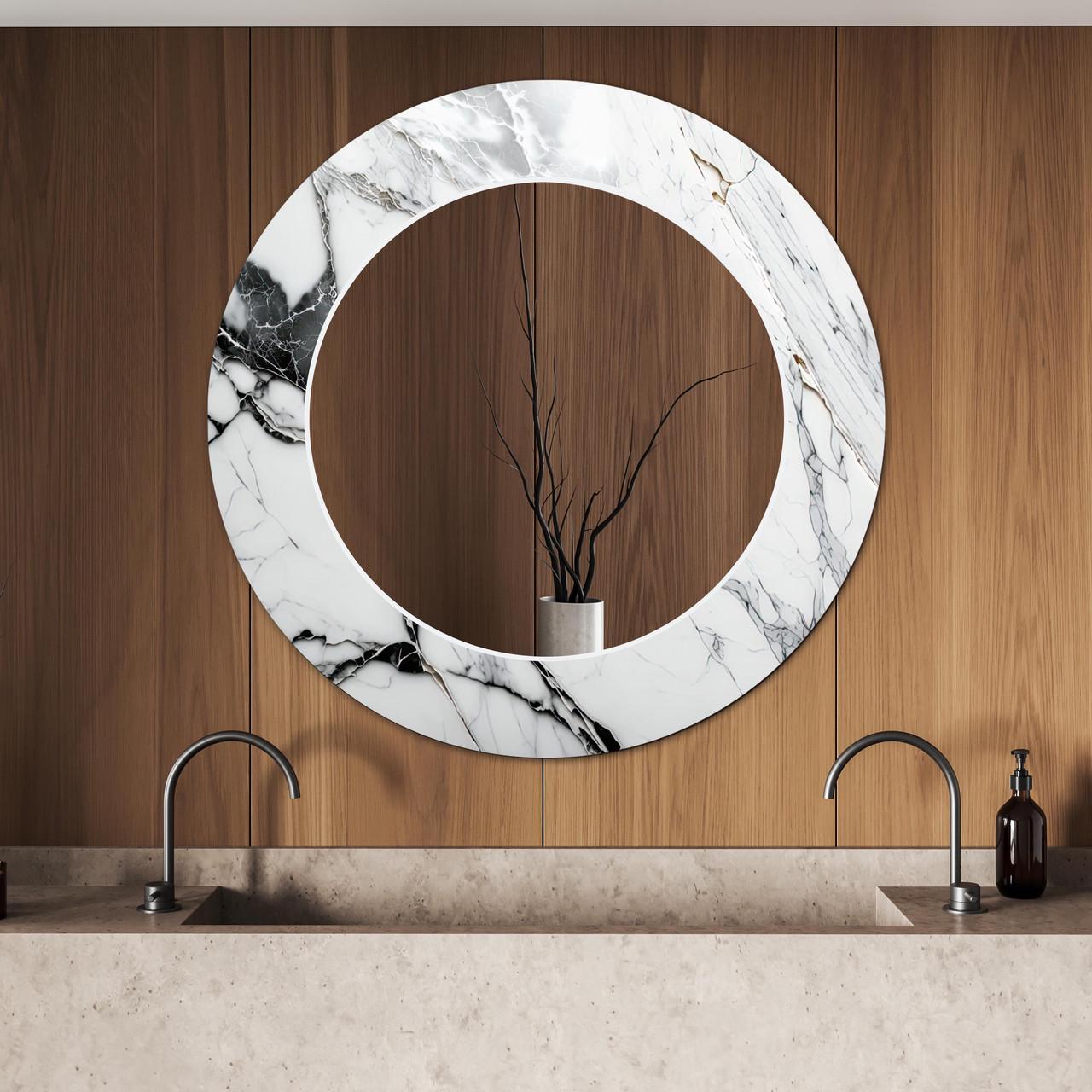 Зеркало на стену NovellaPrint с рисунком мрамора круглое 60 см (2009.2)