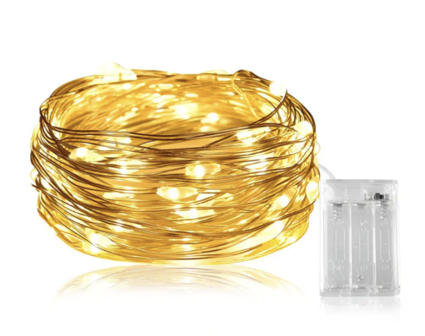 Гирлянда новогодняя капля питания от батареек 30 LED теплый белый свет 3 м