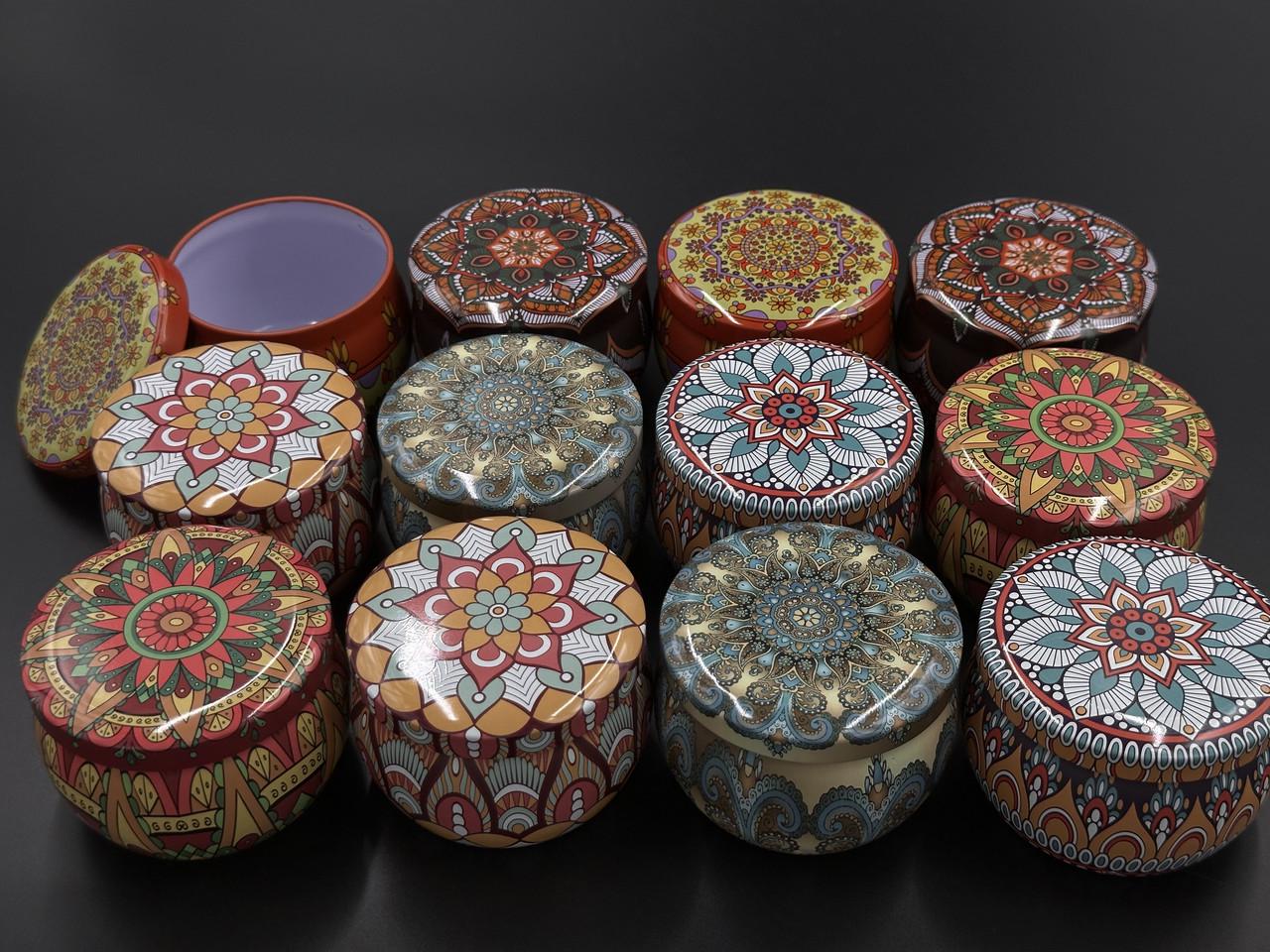 Коробка подарункова з абстрактним принтом металева кругла 12 шт. 7,5х5 см Різнокольоровий (GL-125-2) - фото 4