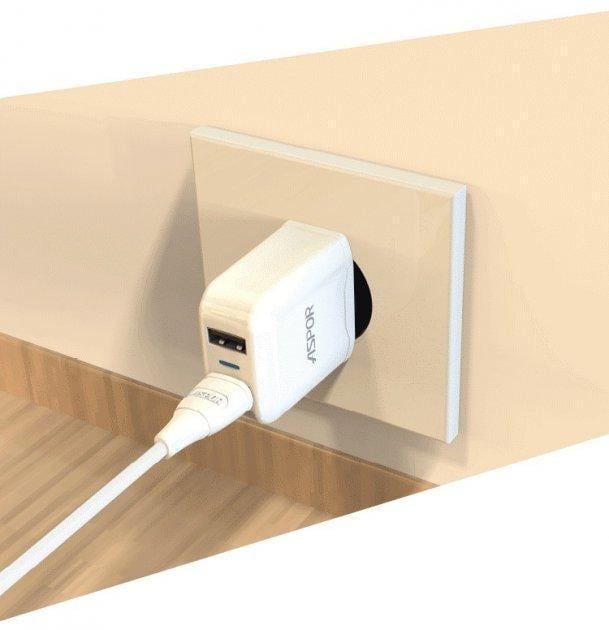 Зарядное устройство сетевое Aspor A829 2USB 2,4A с USB-кабелем Lightning Белый (1858272820) - фото 4 Зарядное устройство сетевое Aspor A829 2USB 2,4A с USB-кабелем Lightning Белый (1858272820) - фото 4