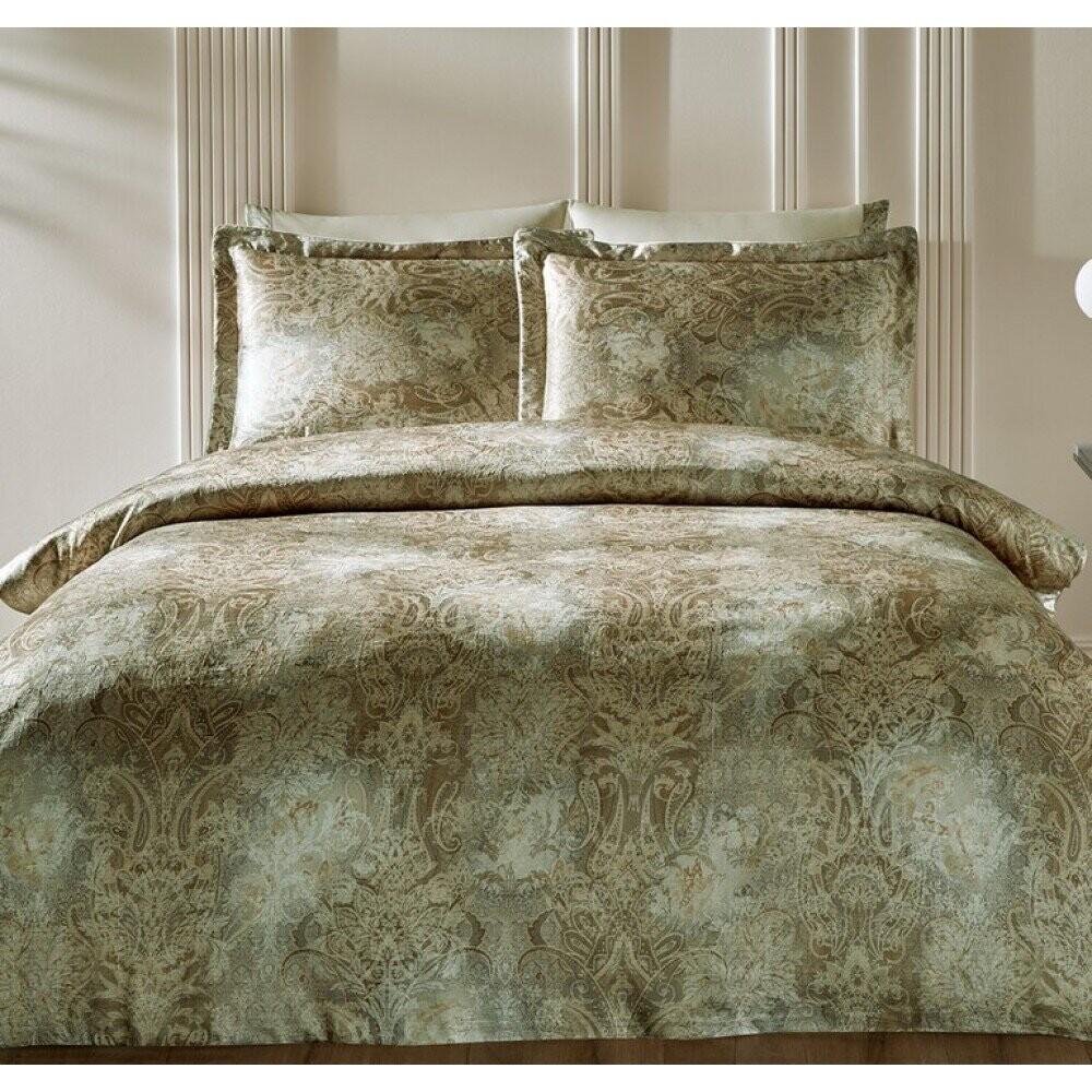 Постельное белье Tivolyo Home Gatsby yesil делюкссатин жатый шелк евро