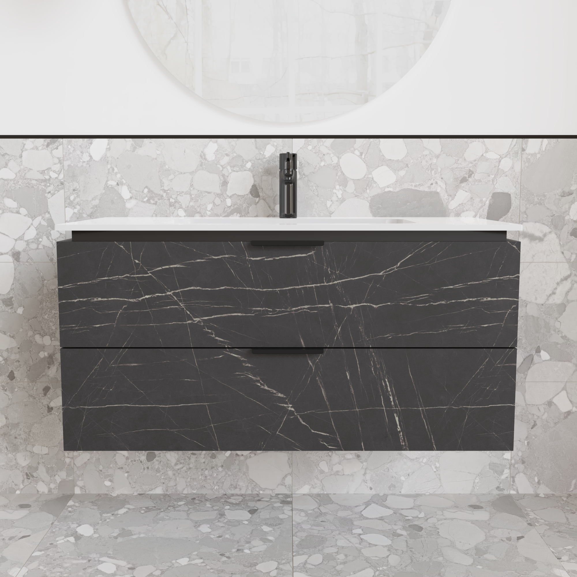 Тумба подвесная с раковиной MVK Vostok Icon 100 В2 1000х450х530 мм Камень Пьетра Гриджо Черный (p2100pg)