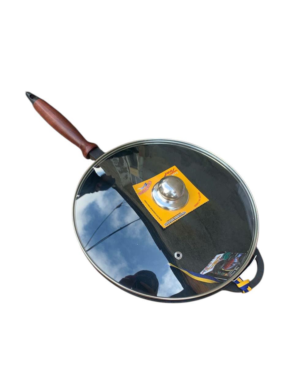 Сковорода чавунна Сітон з дерев'яною ручкою та скляною кришкою 26х6 см (23554834)