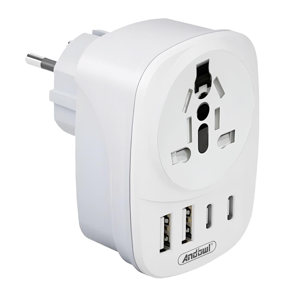 Сетевой переходник Andowl Q-A536X1 2500W между стандартами вилок типа A/C/I/E/F/G/B Белый (2637d5c3) - фото 1