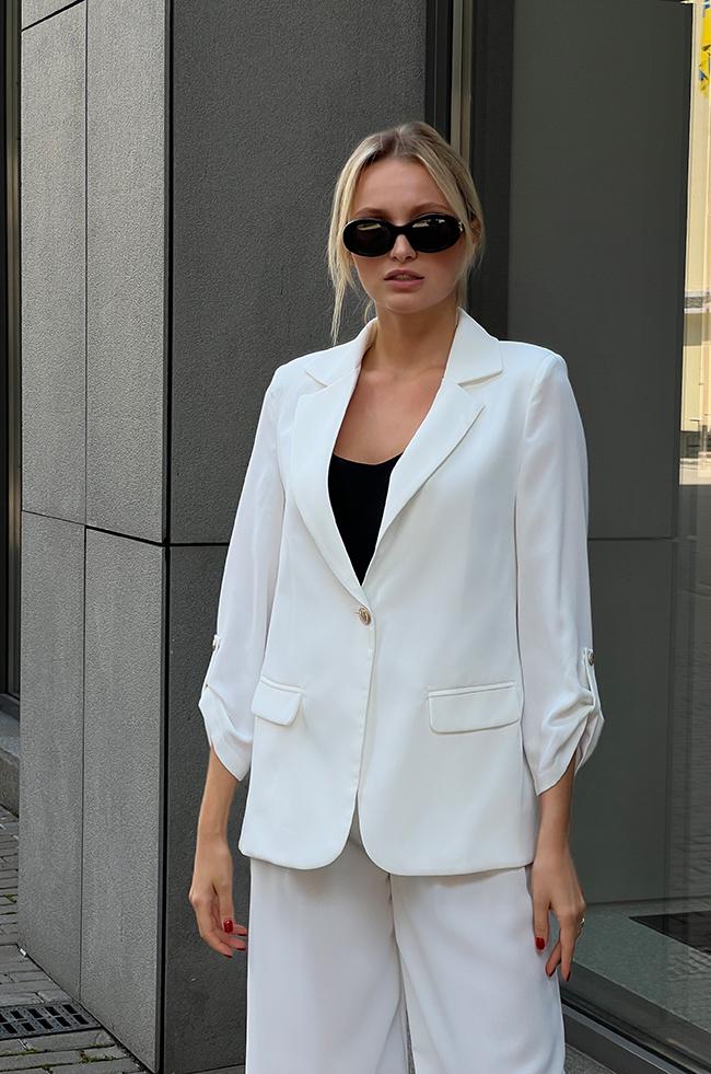 Костюм Lipar 0415 двойка жакет/брюки палаццо р. 42 Молочный (16916846) - фото 2 Костюм Lipar 0415 двойка жакет/брюки палаццо р. 42 Молочный (16916846) - фото 2