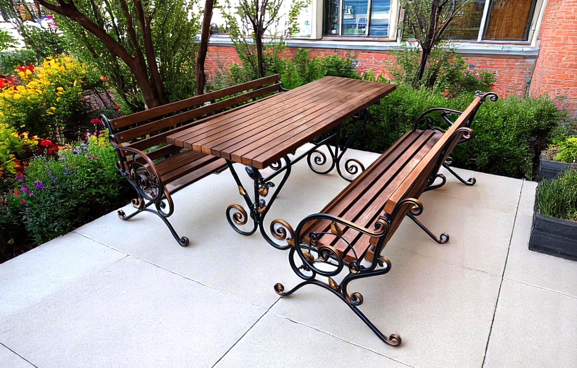 Скамейка садовая кованая Tobi Sho Камелия с подлокотниками 170 см усиленная Каштан - фото 4