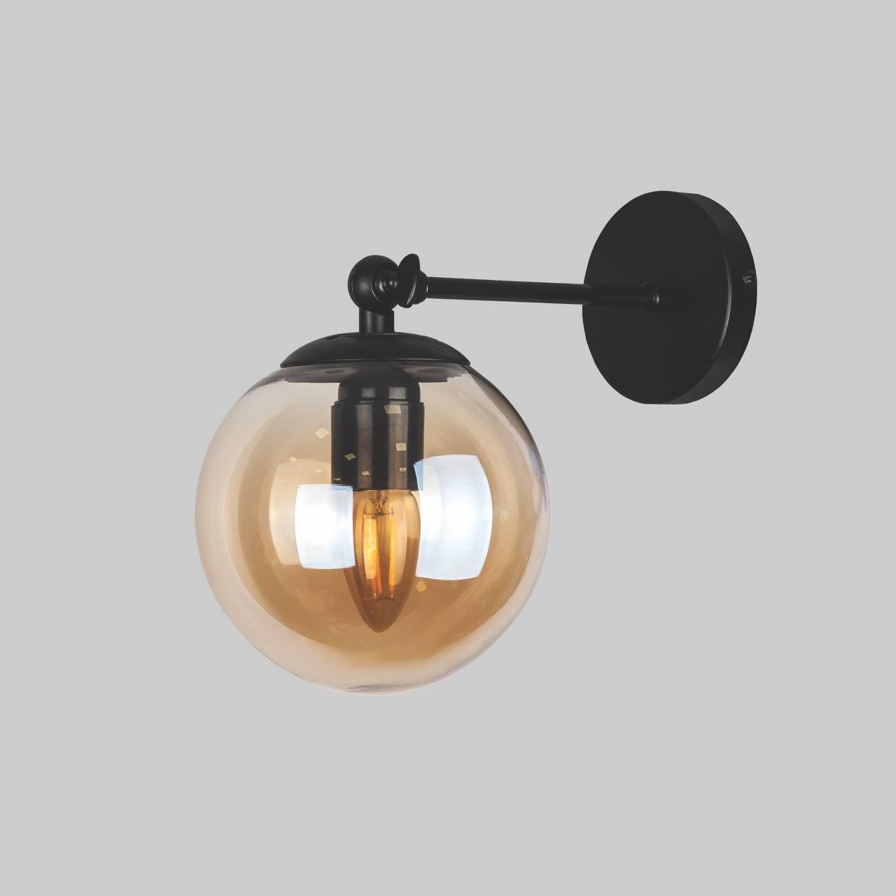 Бра скляне модерн Куля 15 см Чорний (56-WPR150F-1 BK+BR) Бра скляне модерн Куля 15 см Чорний (56-WPR150F-1 BK+BR)