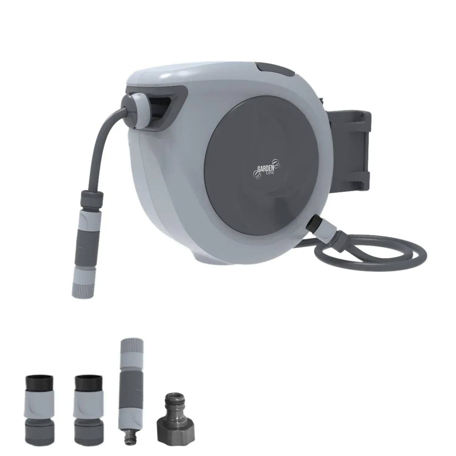 Шланг для полива с автоматической катушкой сматывание настенный Garden Line ZHO9739 15 м 1/2" Серый