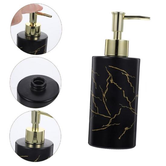 Диспенсер для рідкого мила скляний 350 мл 20x9 см Black/Gold (128225) - фото 2 Диспенсер для рідкого мила скляний 350 мл 20x9 см Black/Gold (128225) - фото 2