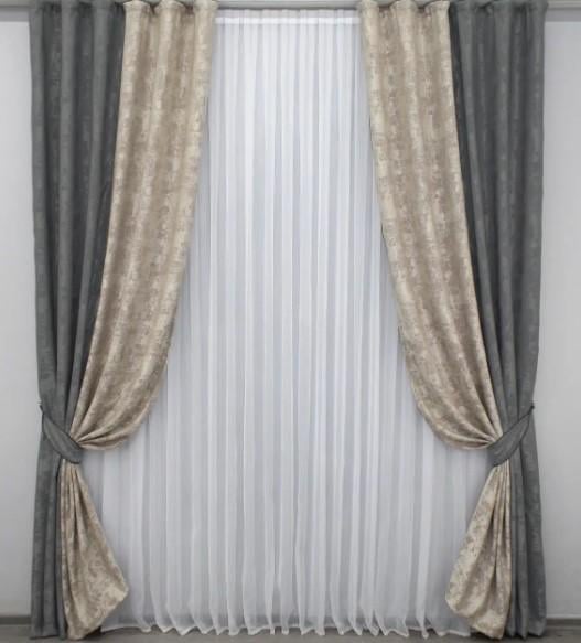 Комплект штор комбинированных 1,5х2,7 м 2 шт. Серый/Бежевый (014дк/1206-1125ш)