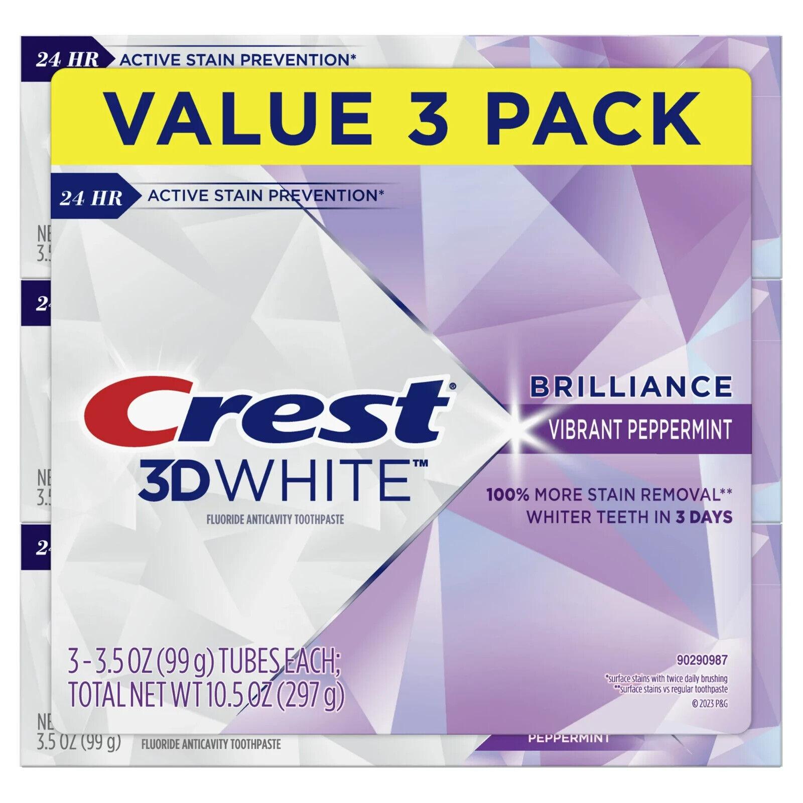 Зубная отбеливающая паста Crest 3D White Brilliance Vibrant Peppermint 3 шт. 297 г (3456789) - фото 3