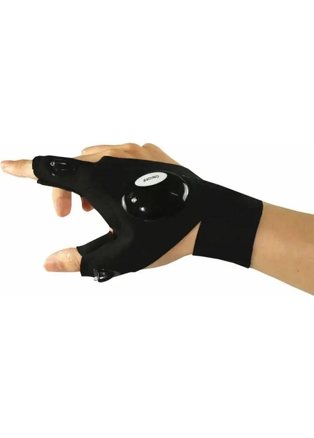 Рукавичка світлодіодна з вбудованим ліхтарем Glove Light універсальна з підсвічуванням на пальцях Чорний (1094U)