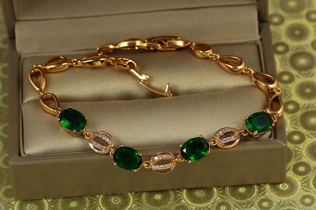 Браслет Xuping Jewelry Пьеса с зелеными камнями 16,5 см х 10 мм Золотистый (2327331987)