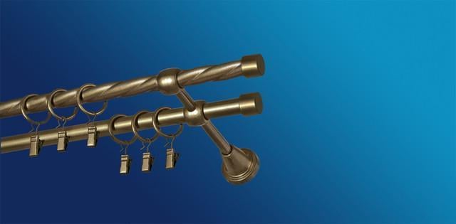 Карниз для штори Plastidea Заглушка металевий кручений подвійний з прищіпками D 16/16 мм 120 см Антик